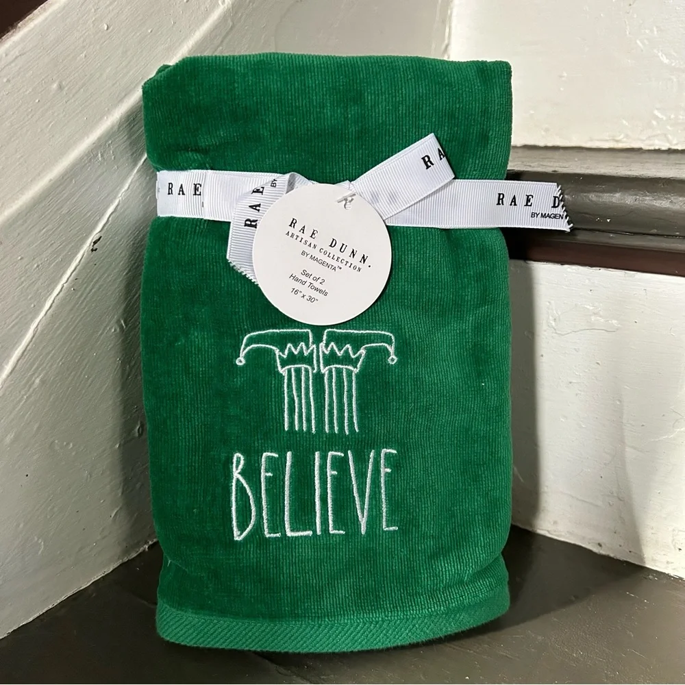 Rae Dunn BELIEVE Hand Towels